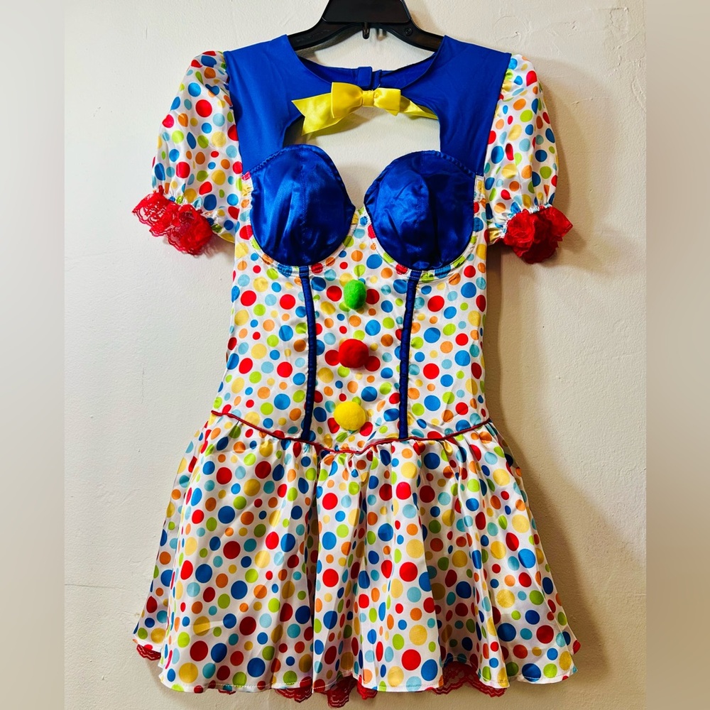 Sexy Clown Halloween Polka Dot Mini Dress with Red Petticoat Lace Trim